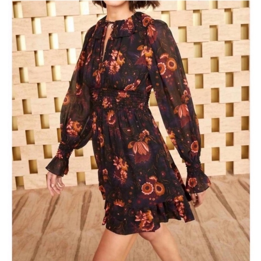 Ulla Johnson Adara ruffled floral-print silk-chiffon mini dress size 4